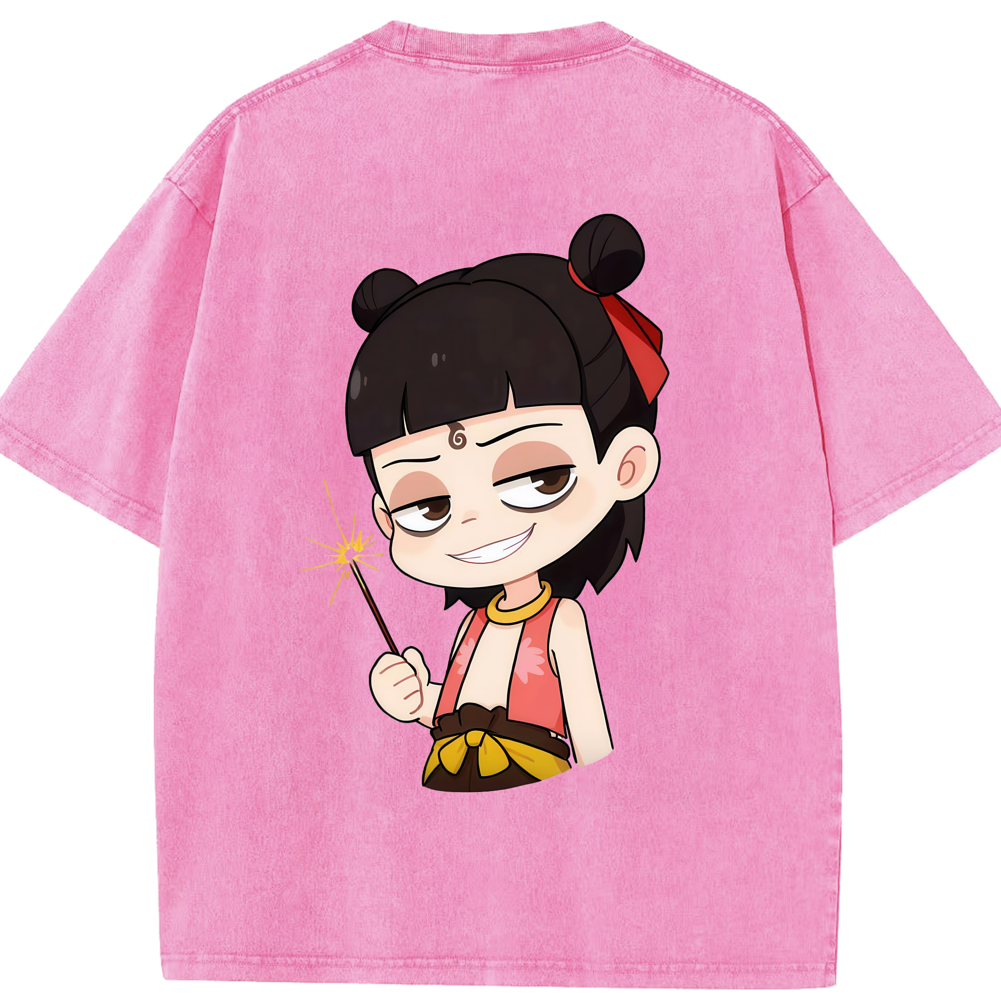 （画像用） Ne Zha 2 ナタ 魔童の大暴れ 綿100% ヴィンテージ風 半袖Tシャツ（背面プリント）
